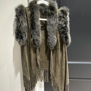 La Lo La Faux Fur Trimmed Fringe Vest